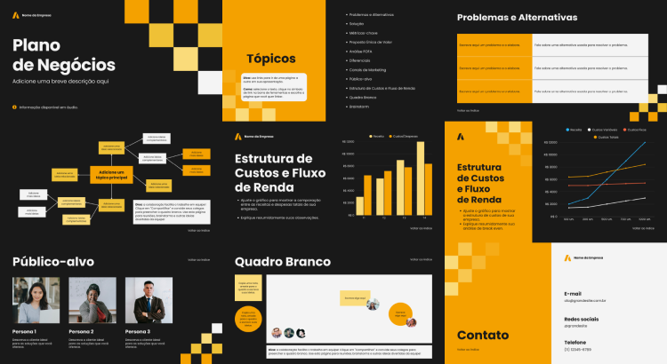 Criação de apresentações visuais estratégicas e personalizadas, combinando design profissional.